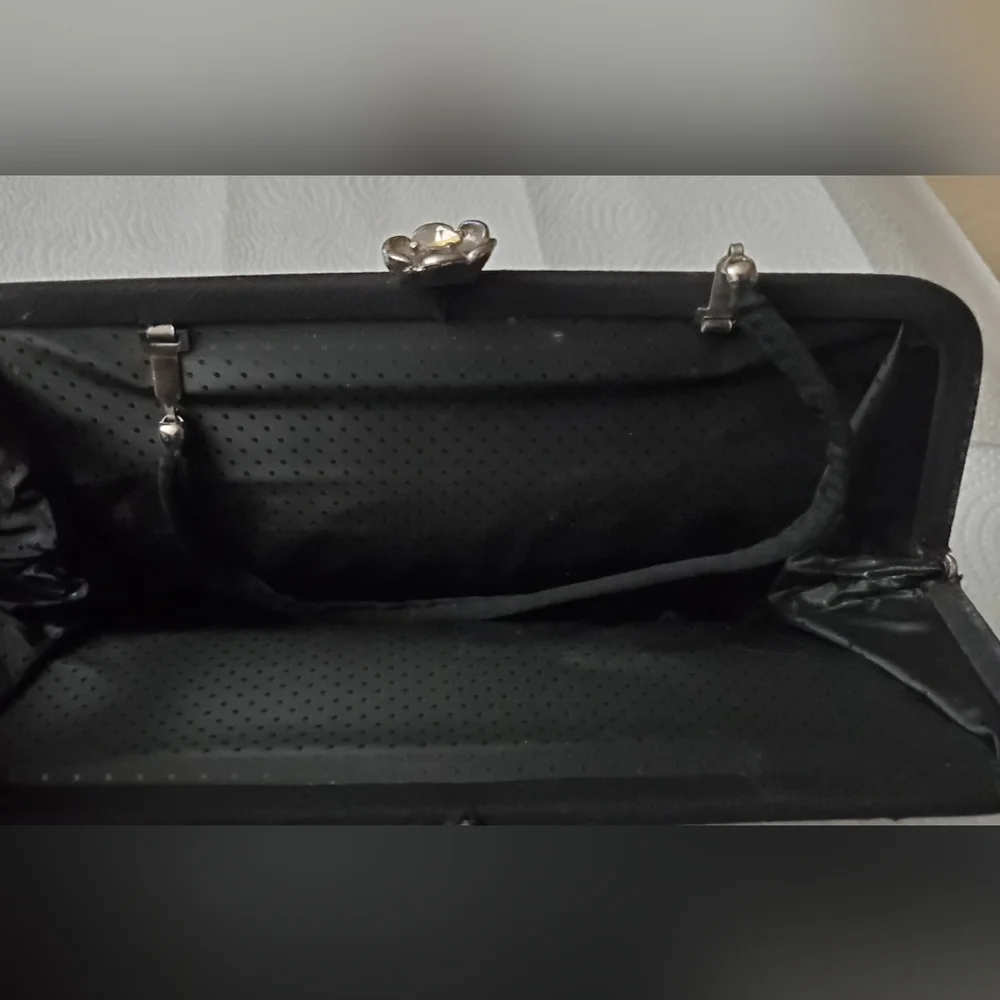 Vintage Black Silky Formal Clutch Purse - Picture 2 of 7